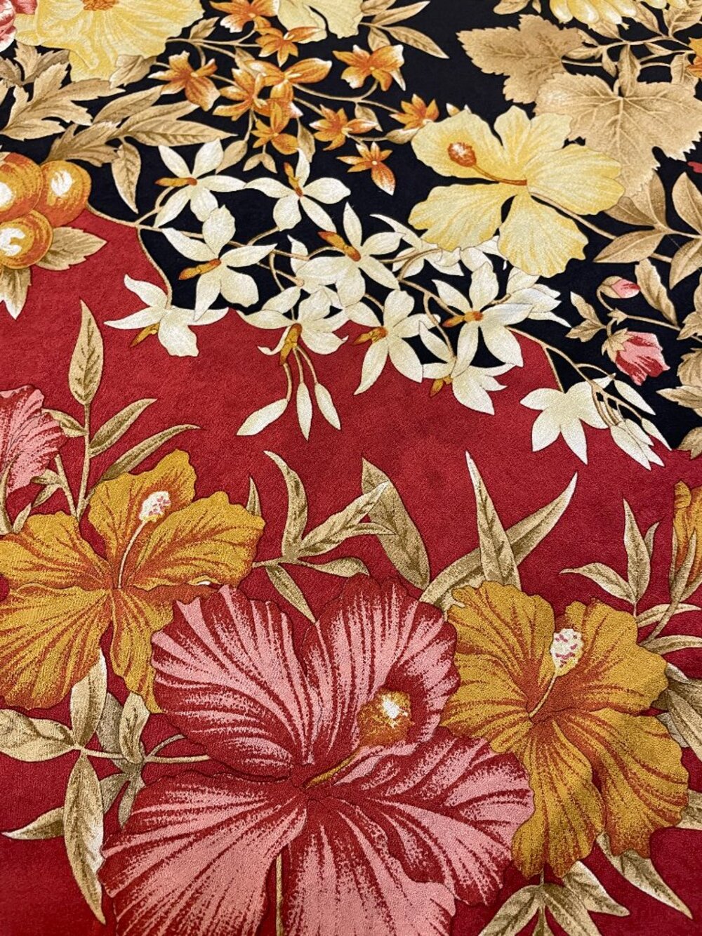 Jim Thompson Floral Silk Scarf 🌺 Rusty Red & Black Botanical Print | 33 x 32 - Picture 9 of 9